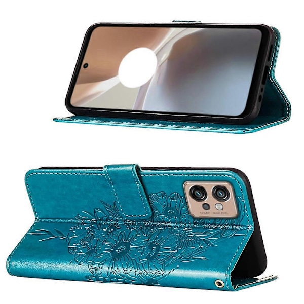Til Motorola Moto G32 Præget Sommerfugl Flip Læder Telefon Cover