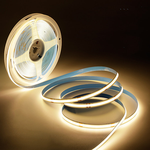 12V COB LED-stripe Varmt Hvit 3000K 320LED/M 8M Jevn Lysstyrke