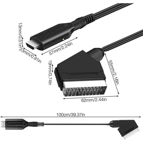 SCART til HDMI-konverter, Peritel til HDMI-adapter, HD-lydvideo med USB-kabel til flere farver, tv-switch
