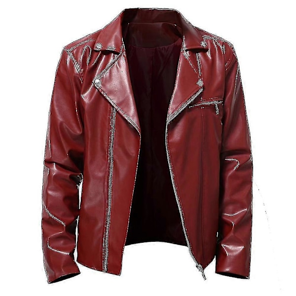Herre Efterår Pu Allround Casual Revers Motorcykel Læderjakke Red XS