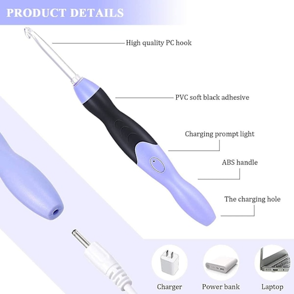 Oplyste hæklenåle Genopladelige hæklenåle med lys