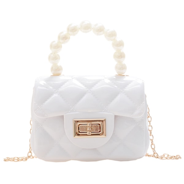Jelly Bag Damväskor Axelväska Dam Mode Pärlkedja Tote Mini Diagonal Väska White