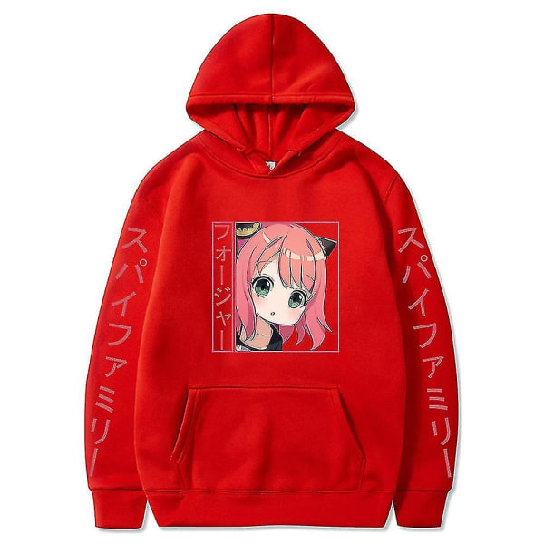 Kawaii Anime Sweatshirt Anya Forger Hoodies Spy X Family Hoodie Y2k Kläder Kawaii Harajuku Pullovers Pocket Sweatshirts red S