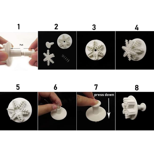 [KK] 6 pcs/set Food Grade Snowflake Fondant Cake Decorating Plastic Tools, Plunger Cutters, DIY Embossing Tools for Baking