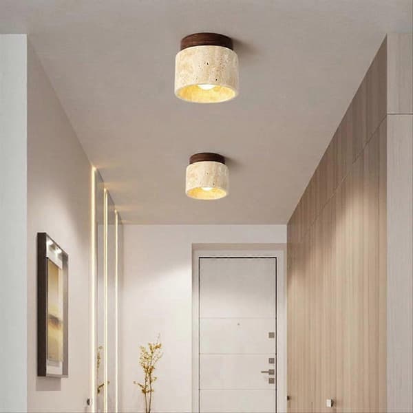 Moderne gul travertin træloftlampe E27 hvidt lys