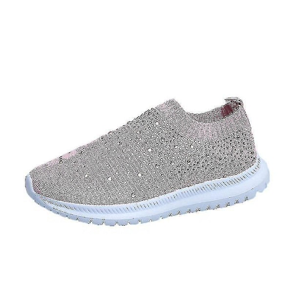 Dames Sneakers Slip-On Sokk Trenere Glitrende Casual Sko Nye pink 39