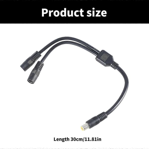 DC7909 Y-splitter adapterkabel 7,9x5,5 mm strømkabel 1 han til 2 hun til opladning af solpaneler 30 cm lang sort