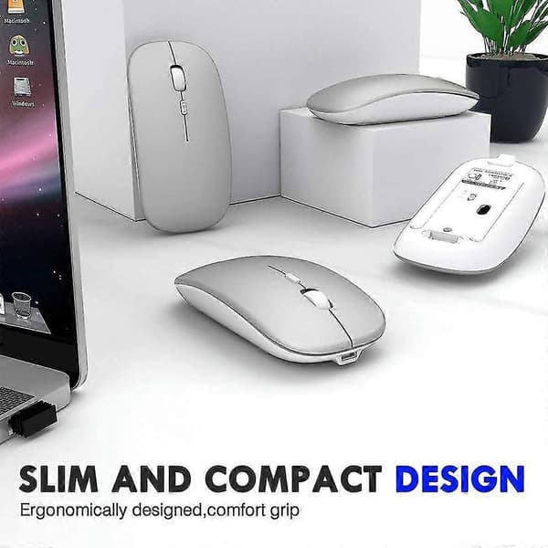 Bluetooth-mus for bærbar PC/iPad/iPhone/Mac (iOS 13.1.2 og nyere) / Android PC/datamaskin, oppladbar lydløs mini trådløs mus for Windows/Linux/Ma