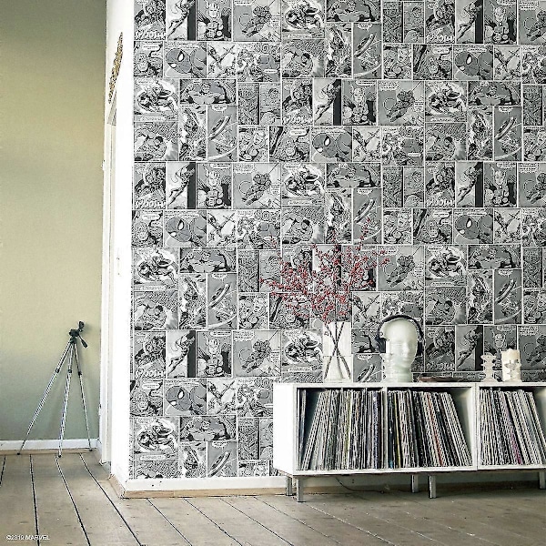 Marvel Tegneseriestripe Tapet Black/White