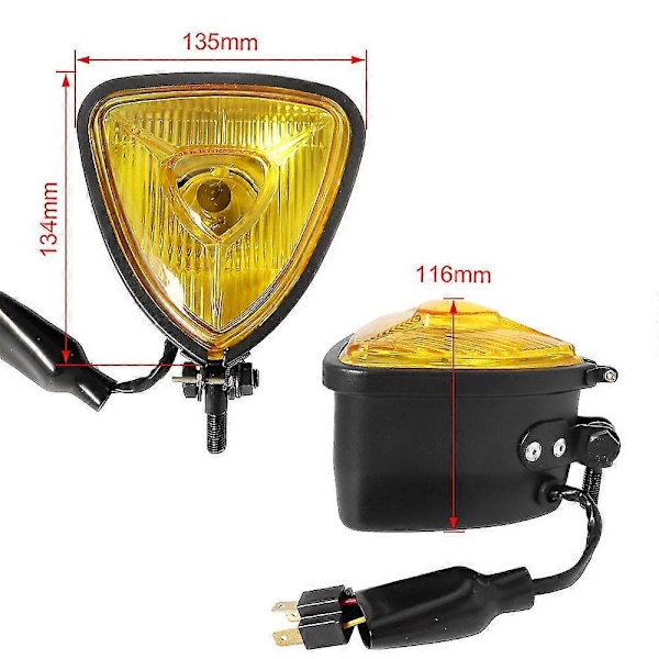 Retro Motorcykel Trekant Forlygte Krom/Sort DC 12v Frontlygte Til Bobber Custom Chopper Cafe Racer Vandtæt Lys Black Amber Lens