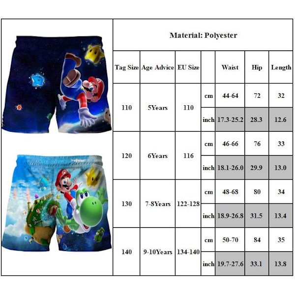 Drengebadebukser med 3D Super Mario Bro - Pooltøj til sommer for børn 5-10 år AA A 140cm