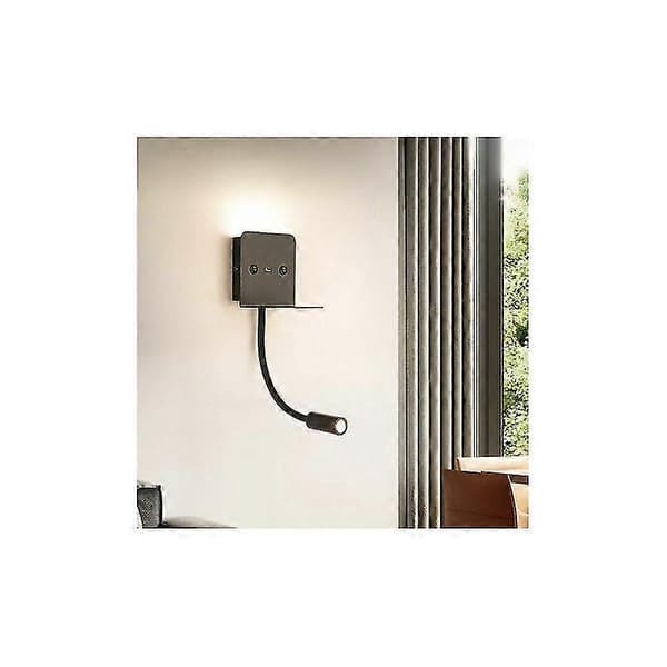 Væglampe + 3W LED læselampe med USB-port Sort - Sort