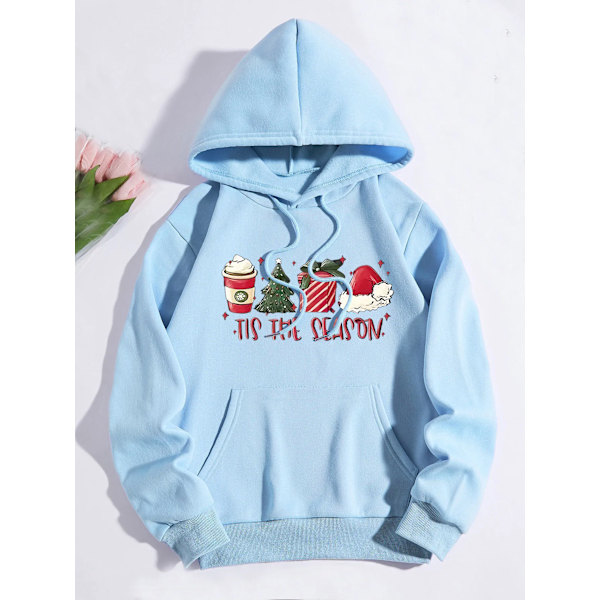Tryckta tröjor Modekarneval Fest Damkläder Casual Roligt mönster Fest Hoodies dam Blå Blue M