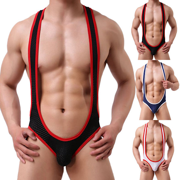 Jumpsuit til mænd Sexy Underbukser Jockstrap Singlet Bodysuit hvid white 2XL