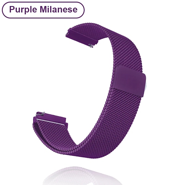 Nye 18mm 20mm 22mm Remmer for Garmin Venu 2S Armbånd Vivoactive 3 4S 4 Forerunner 245 645 Galaxy Watch 4 Classic 42 46mm Lilla Metall Lilla Metall Purple Metal 20mm