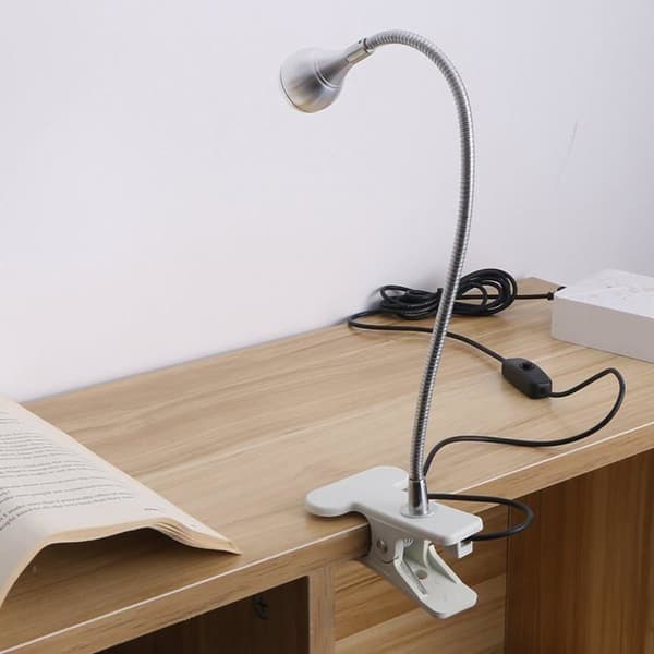 LEDMONO LED læselampe til studier/arbejde/søvn med klips og tænd/sluk-knap, klar hvid (sølv)