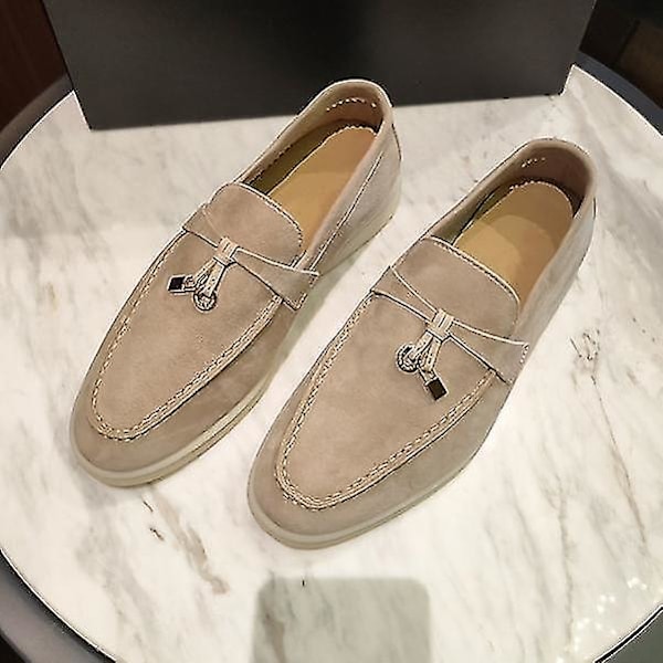 Sommer Walk Sko Dame Loafers Ruskind Casual Mokkasin Lås Hue Sko Komfortable Bløde Sål Flade Sko Plus Størrelse Auburn 35