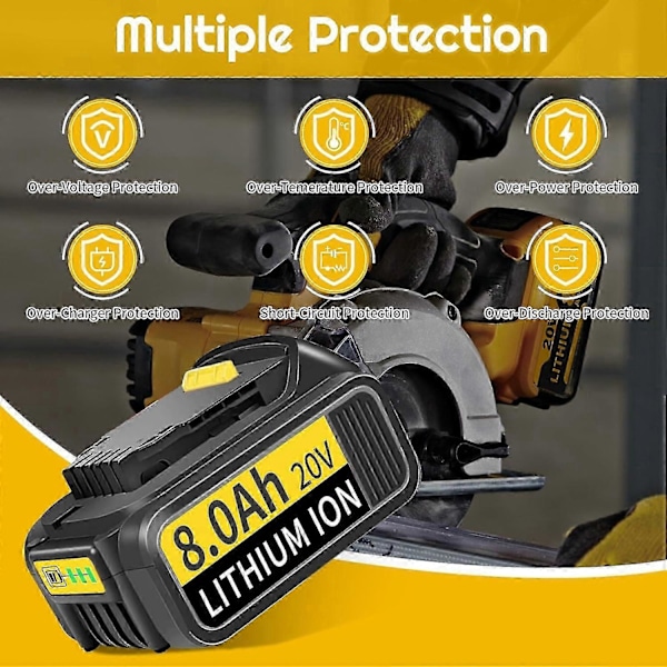 Kompatibel 2-pakning 8.0ah 20v/18v Dcb184 Erstatning for Dewalt Batteri + 4a Lader Kompatibel med Dewalt Batteri og Lader Dcb180 Dcb181 Dcb-182 Dcb 3