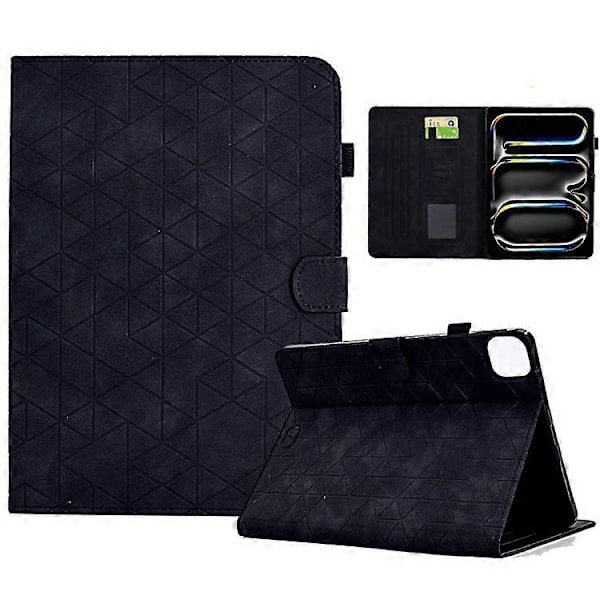 A6 Kompatibelt Fodral för iPad Pro 11 (2024) med Kortfack, Ställ, Rombmönster, Auto Wake/Sleep Läder Tabletskydd Black