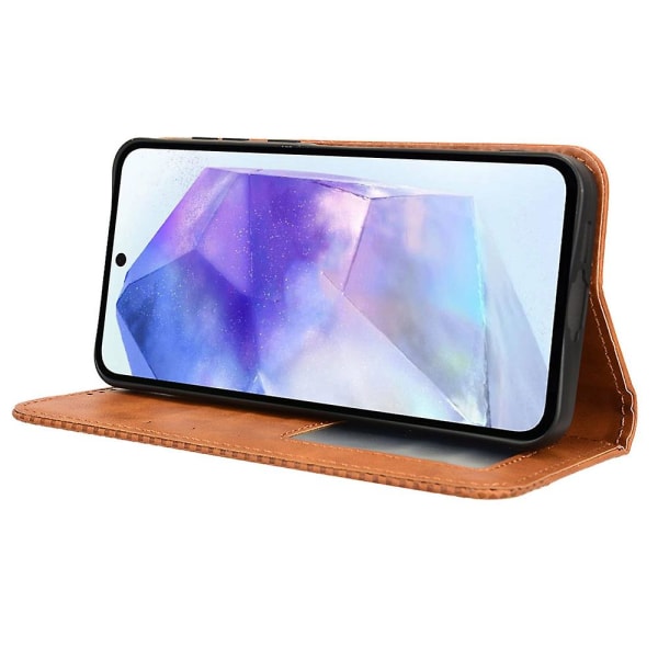 För Samsung Galaxy A55 5G Phone case Retro Läder Plånbok Flip Cover Brown