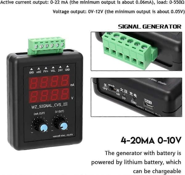 4-20mA Signalgenerator 0-10V 24V Spændingstransmitter Signalkilde Konstant Strømkilde med Display