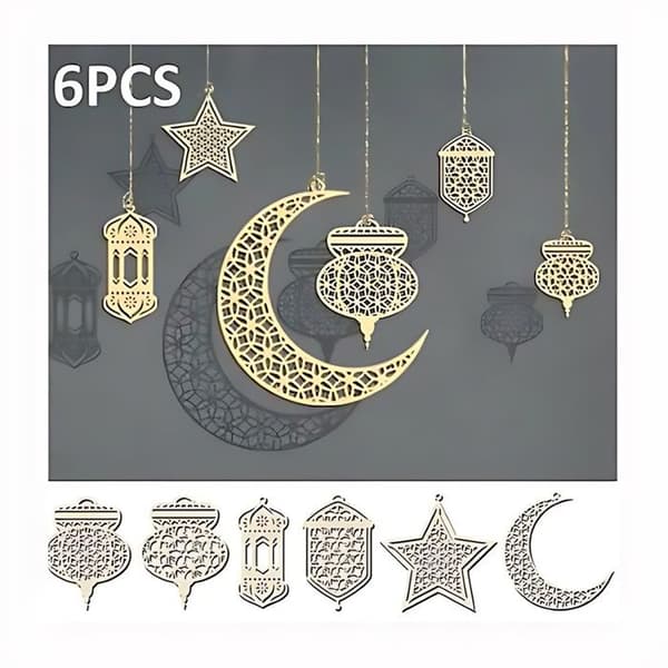 Ramadan Eid Mubarak Lykter, Dioche Akrylpynt, Eid Mubarak Akrylpynt, Stjerner og Måne LED
