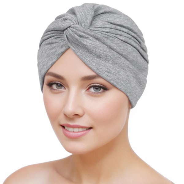 Stretch Turbanmössa med Korsad Twist Design Bekväm mångsidig huvudbonad för damer Grey