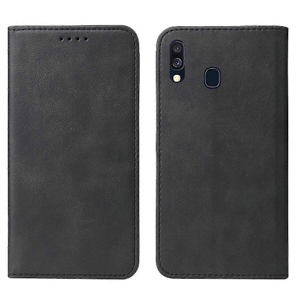 For Samsung Galaxy A40 Magnetisk Lukking Lær Telefonveske Black