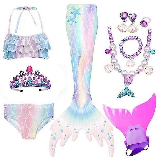 Sjöjungfrustjärt Baddräkt med Monofena Flickor Pojkar Badkläder Bikini Set WHBYV Bkue 120CM