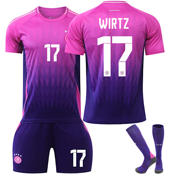 UEFA Euro 2024 Saksa Vieraspelipaita Lasten Jalkapallopaita Sukkien Kanssa NO.17 WIRTZ NO.17 WIRTZ NO.17 WIRTZ NO.17 WIRTZ NO.17 WIRTZ XXL