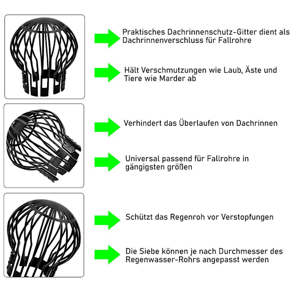 4x Lövskydd Fallrörsgaller Fallrörsgaller Regnränneskydd Rännskydd Fallrörsgaller Avloppssil