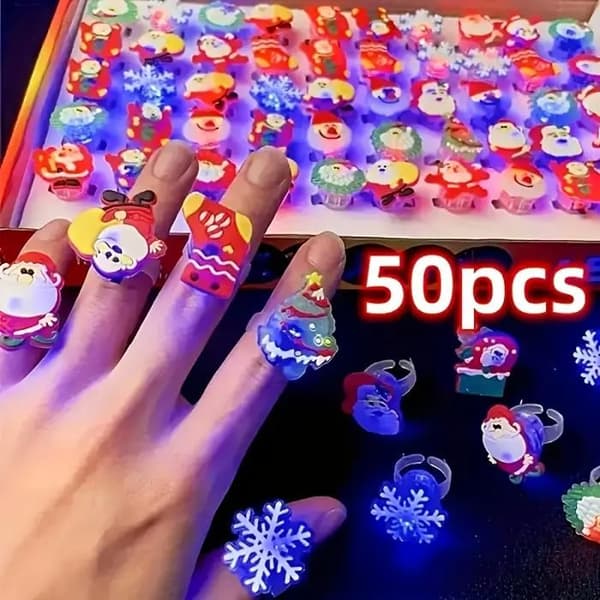 Sæt med 50 LED-blinkende lysringe til børns julepynt