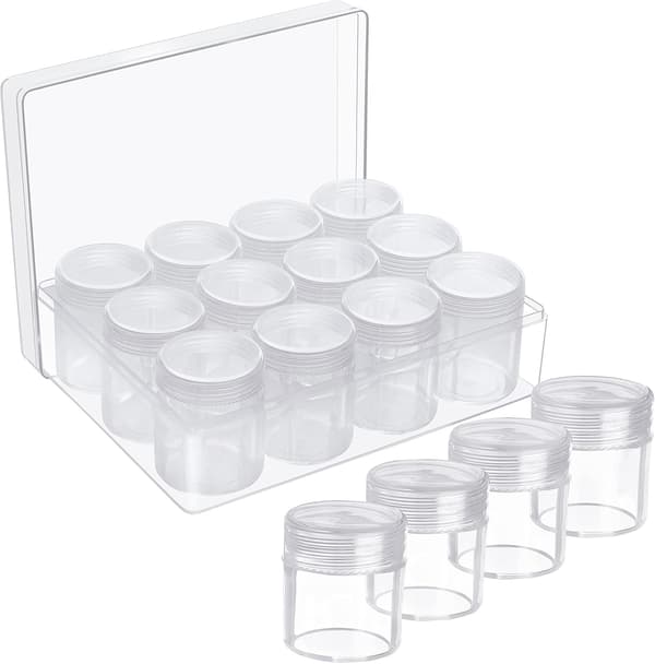 [KK]Bead Storage Box - 12 Small Removable Clear Plastic Jars with Lids 5g