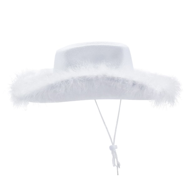 Hatt for kvinner, Tiara Cowgirl, Western Partyhatt, Tilbehør, Disco Kostyme, Cowboyhatt, Hvit