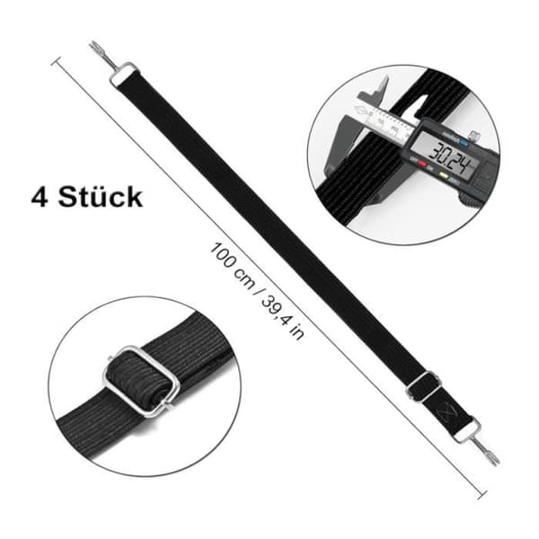 Elastisk Bagagestrammer - 1 Meter - Stærk Strammerem - Sort