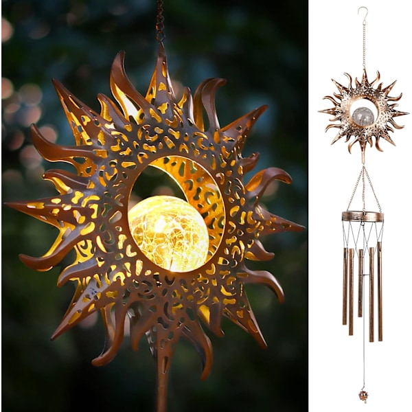 Solar Wind Chimes, Solar Wind Chimes Outdoor Glowing Cracked Glass LED Unique Wind Chimes for Outdoor Waterproof Chimes, Gifts for Her/Him (40" L)