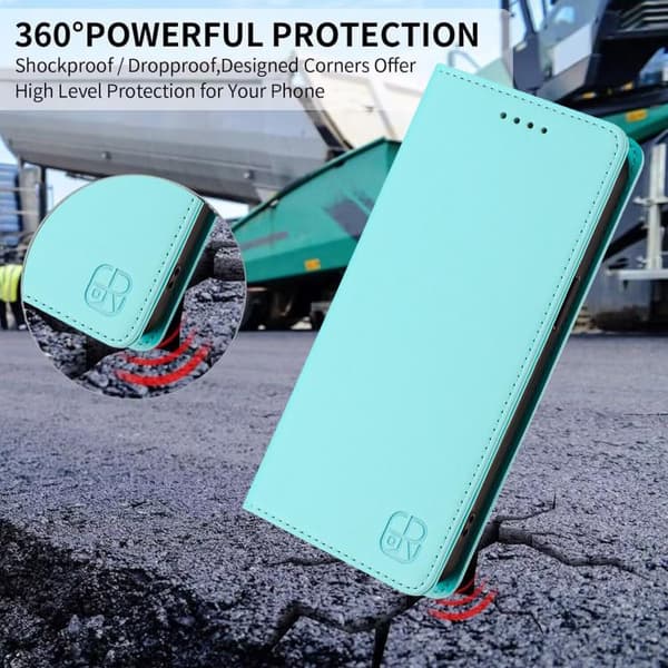 [KK]Samsung Compatible with Galaxy S26 5G Case with Dual-Fold Magnetic Suction Function in RFID Leather Mintgrön