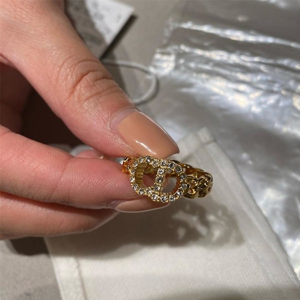 Öppen justerbar CD-bokstavslogotyp inlagd diamantutskuren ring damring ring Betterlifefg