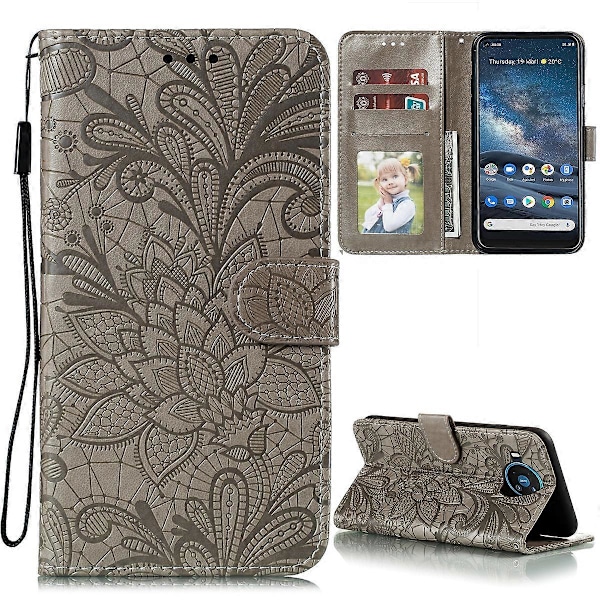 For Nokia 8.3 5G Blondeblomstermønster Horisontal Flip Lærveske med Holder & Kortspor & Lommebok & Fotoramme Grey
