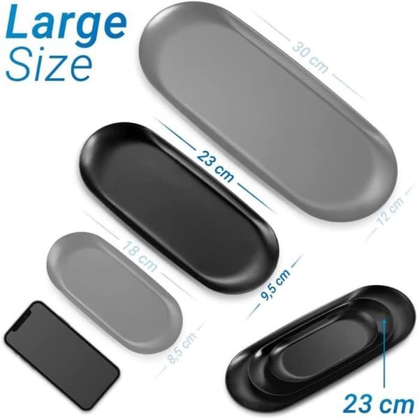Serveringsfad - Rustfrit stål - Sort - Oval - Sæt med 2 - 23 x 9,5 x 1,1 cm