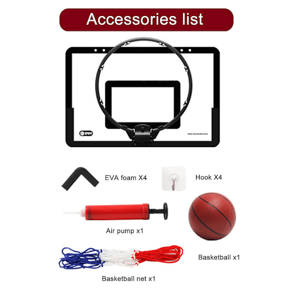Transparent Hengende Dør Basketballkurv Punch-Free Basketballkurv Med 1 Kurvnett 4 Kroker 1 Basketball