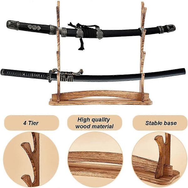 Svärdställ Trä Svärd Katana Hållare Ställ Skrivbordsfäste Samurajsvärd Display Svärd Organisering Ljussabel Displayställ för Flöjt Svärd Tan Co