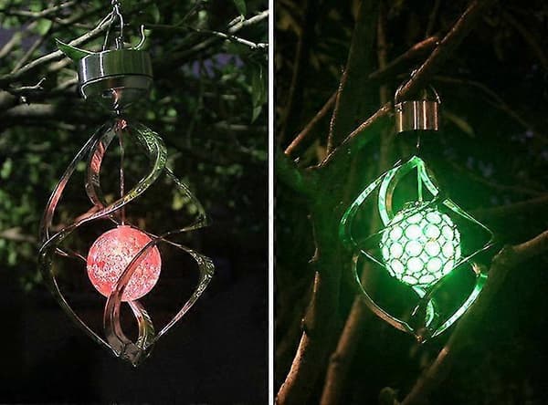 Solcellelys, Hagepyntlampe Solcelle Krystallkulelampe Farget Krystallkule Hengelampe