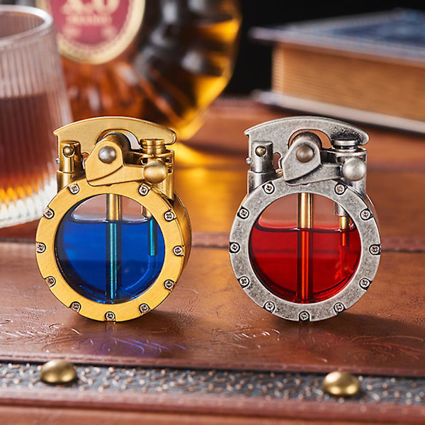 Retro Transparent Tändare med Vipparm Påfyllningsbar Bränsle Bärbar Tändare för Män Unga Män Glod