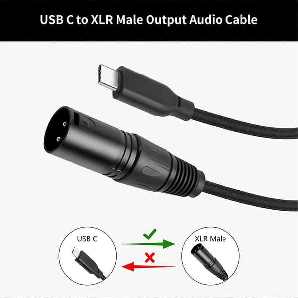 USB C til XLR kabel, 2 m XLR han til USB C konverter adapter