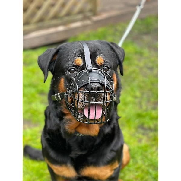 STÆRK Tråd Metal mundkurv Kurv Hund Mundkurv Rottweiler, Mastiff Golden Retriever & andre (R1, Sort/Sort Læder)