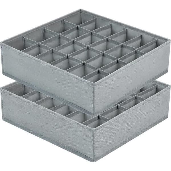 Lådorganisatör - Non-woven tyg - 2-pack - 24 fack - Grå - Samtida design