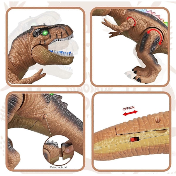 Kauko-ohjattavat dinosauruslelut lapsille, valoilla ja realistisella karjunnan äänellä, Tyrannosaurus Rex -lelut, dinosaurusrobottilelut pojille ja tytöille Brown