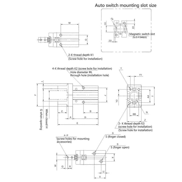 MHZ2-16D Dobbeltvirkende Pneumatisk Parallelgribearm, 16 mm Boring