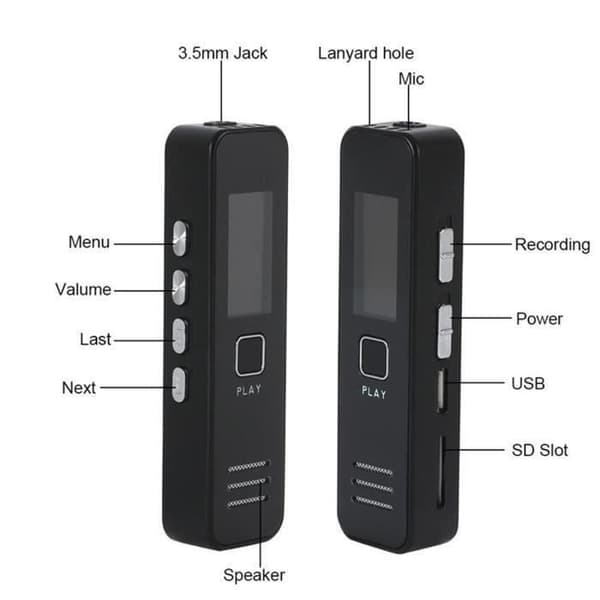 Röstinspelare - AvanC - Mini Digital Diktafon - 20 timmars batteritid - Micro USB - Svart